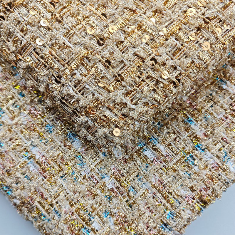 Sewing Tweed Fabric - Gold Wire and Sequin Yarn-Dyed Braided