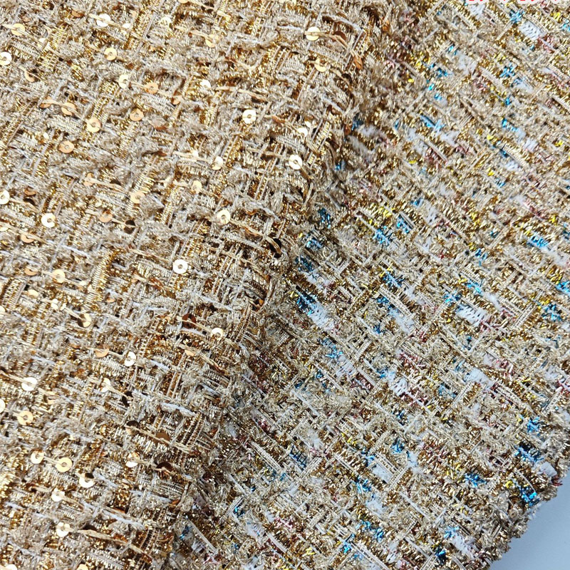 Gold Wire and Sequin Yarn-Dyed - Sewing Tweed Fabric recension och pris